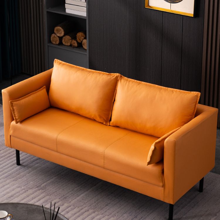 Scandinavian Faux Leather Sofa 29.52" High Tuxedo Arm Sofa with 2 Pillows