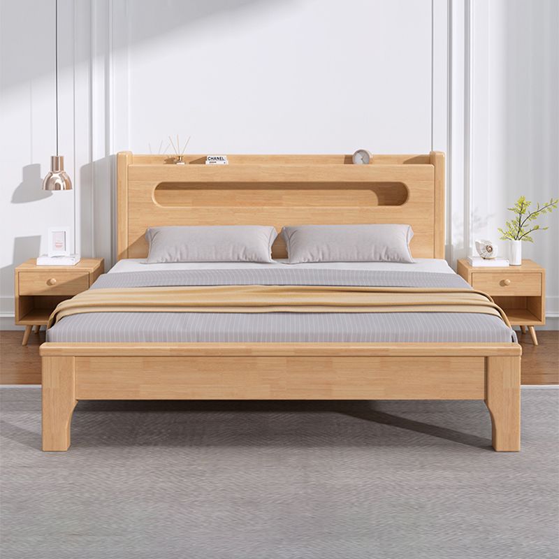 Rubberwood Platform Bed Frame Scandinavian Panel Bed with Storage for Home