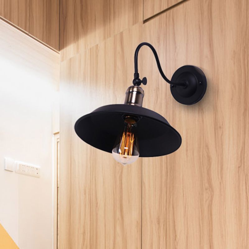 Farmhouse Barn Wall Mount Light 1 Bulb Metallic Wall Lighting with Gooseneck Arm in Black for Balcony