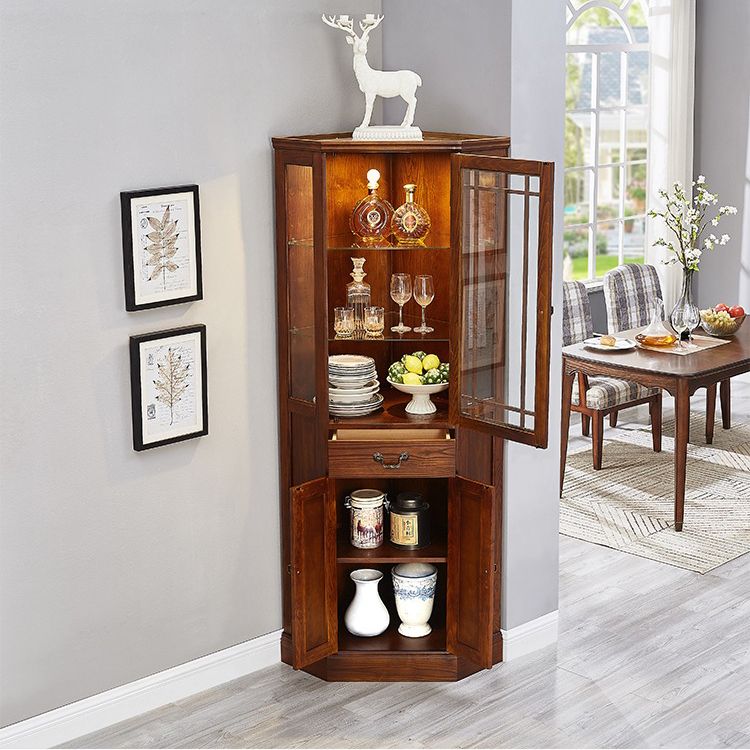 Rustic Glass Paned Solid Wood Accent Cabinet with Adjustable Shelves