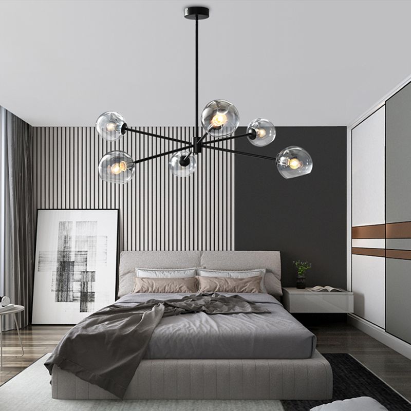 Glass Black Pendant Light in Modern Artistic Style Iron 6-Light Chandelier for Dining Room