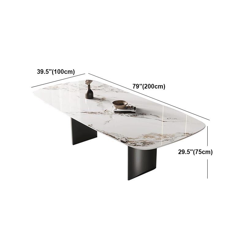 Metal Traditional Luxury Rectangle Table Sintered Stone Table with Double Pedestal Base