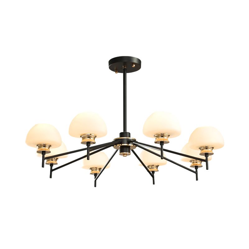 8 Heads Urn Chandelier Light Modern Opal Frosted Glass Ceiling Suspension Lamp in Black and Gold