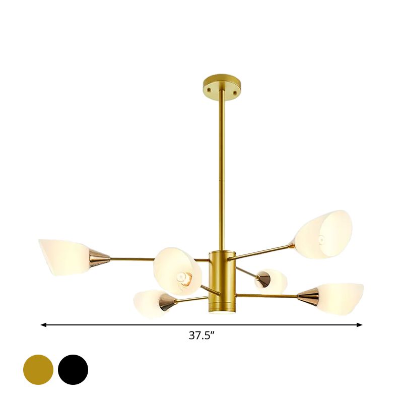 6/10/16 Bulbs Living Room Ceiling Pendant Postmodern Black/Gold Chandelier with Tulip White Glass Shade