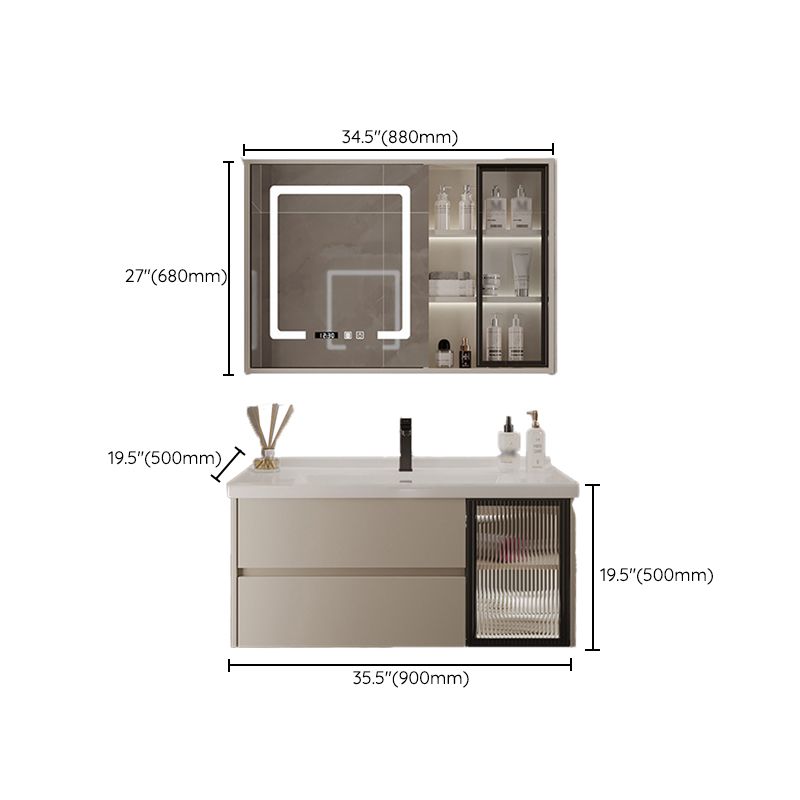2 Drawers Vanity  Wood Frame Wall Mount Rectangle Single Sink Bathroom Vanity with Mirror