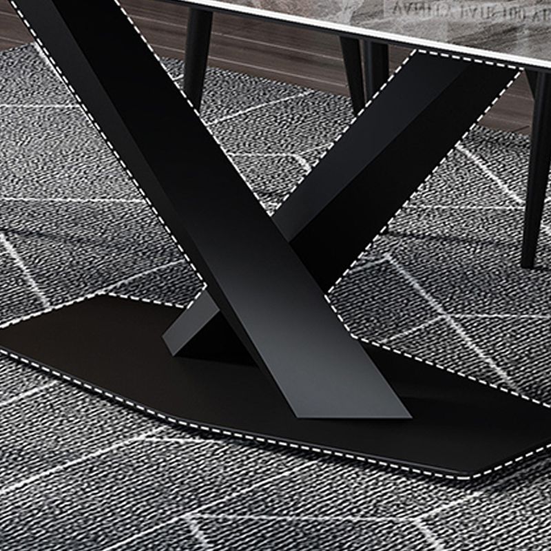 Industrial Style Sintered Stone Table Dining Rectangle Table with Metal Legs for Home