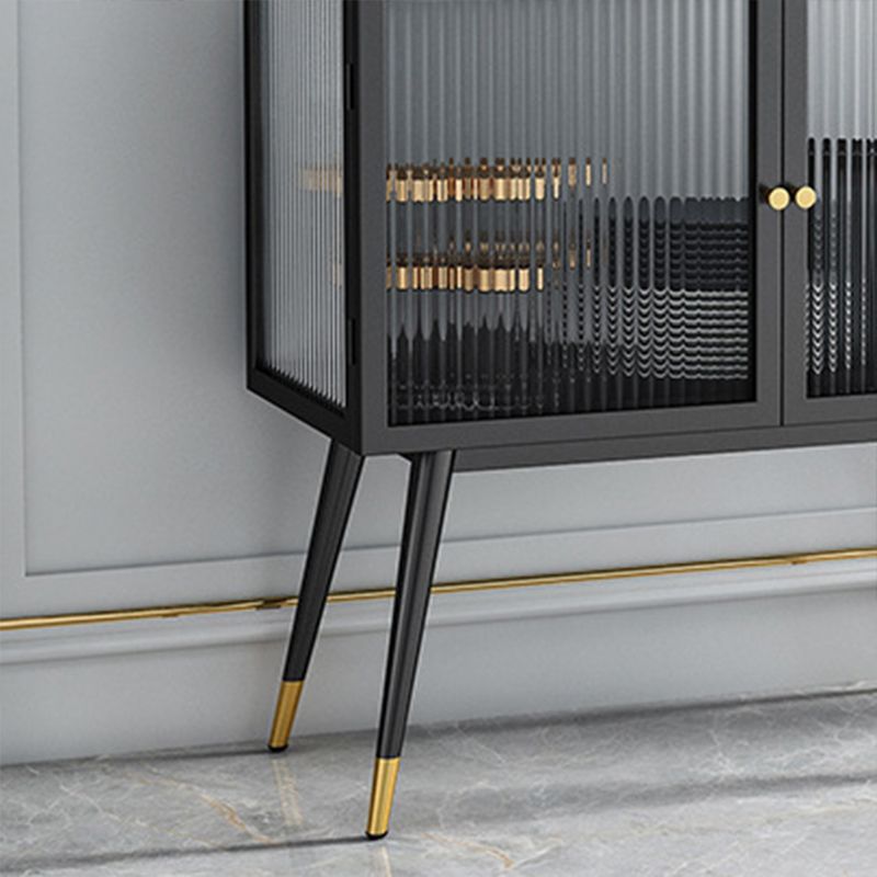 Industrial Curio Cabinet Metal Glass Doors Buffet Cabinet for Living Room