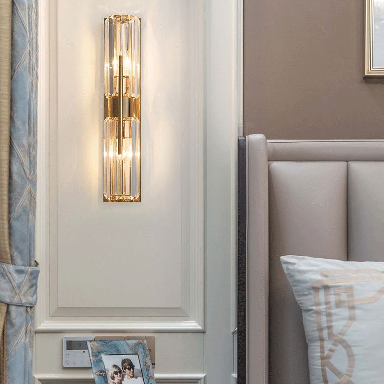 Dicultura de pared de 2 luces de oro en modernos estilo de lujo de hierro forjado Luz de pared cilíndrica con sombra de cristal