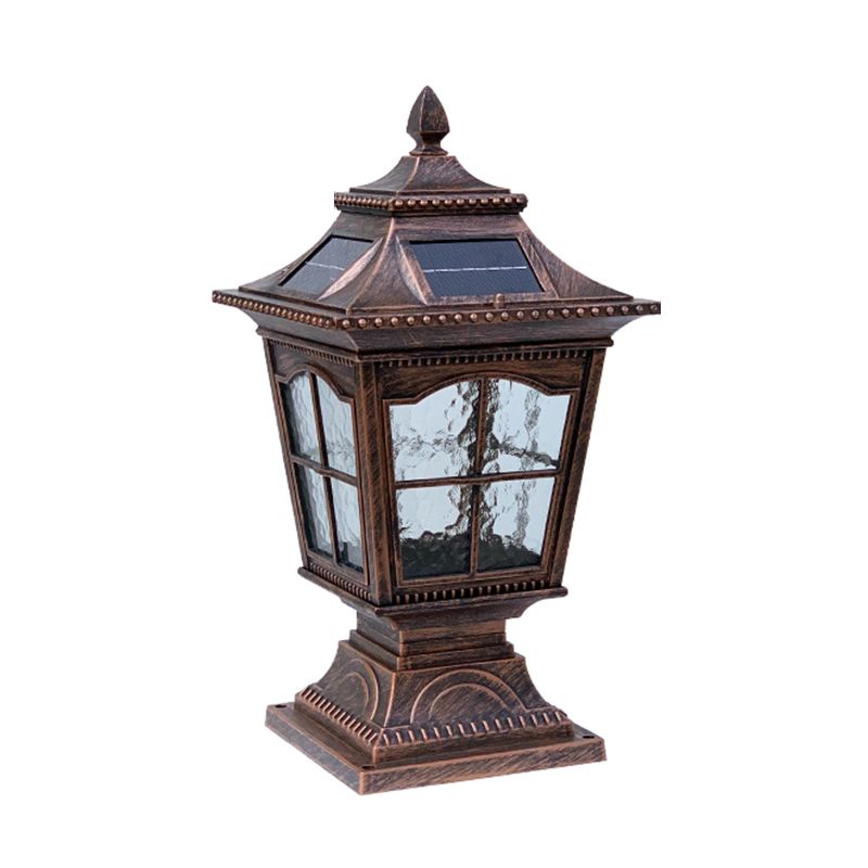 Rectangle Shape Metal Outdoor Light Modern Single Light Solar Pillar Lamp