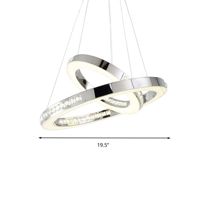 Luz de techo de colgante de anillo de cromo lámpara de lámparas de lacinaje de cristal facetado simple con luz cálida/blanca/natural, 16 "/19.5" /23.5 "de ancho
