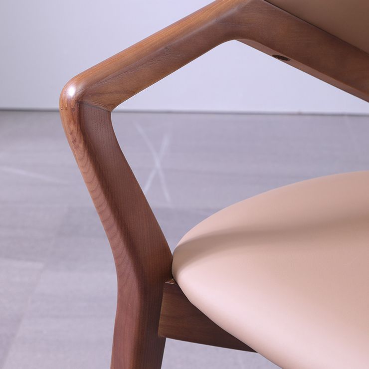 Modern Style Leather Open Back Wooden Frame Home Dining Arm Chair