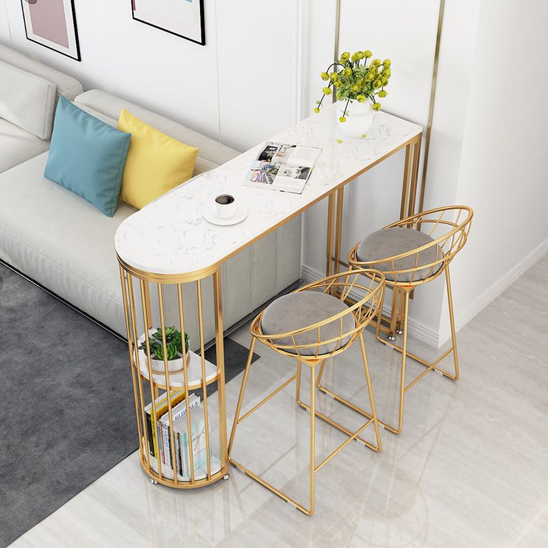 Glam Style Gold Iron Bar Table 41.3"H Marble White Top Bistro Table for Living Room