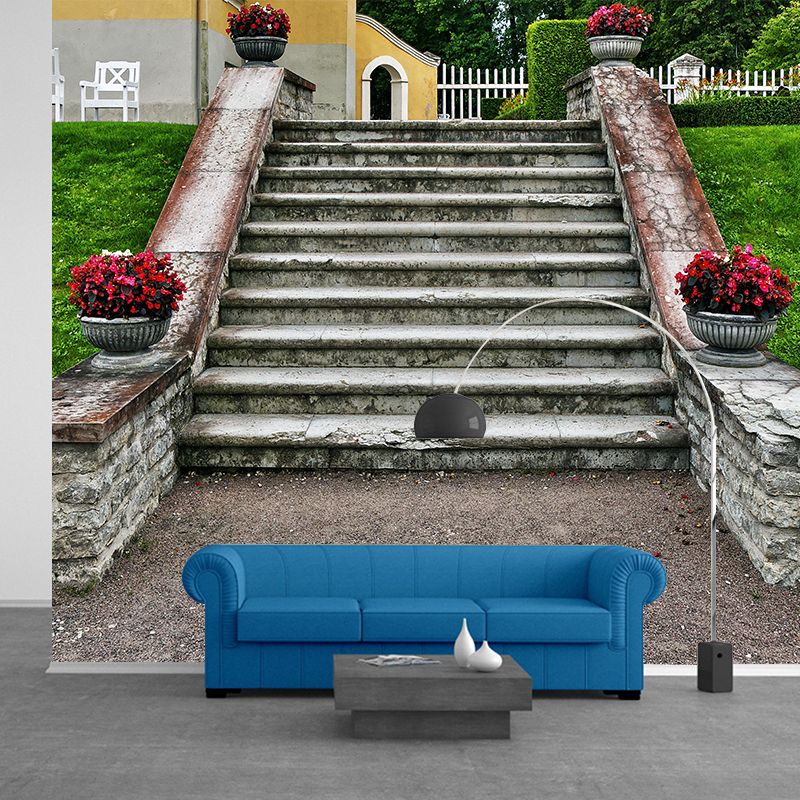 Contemporary Stairs Architecture Mural Wallpaper Stain Resistant for Room