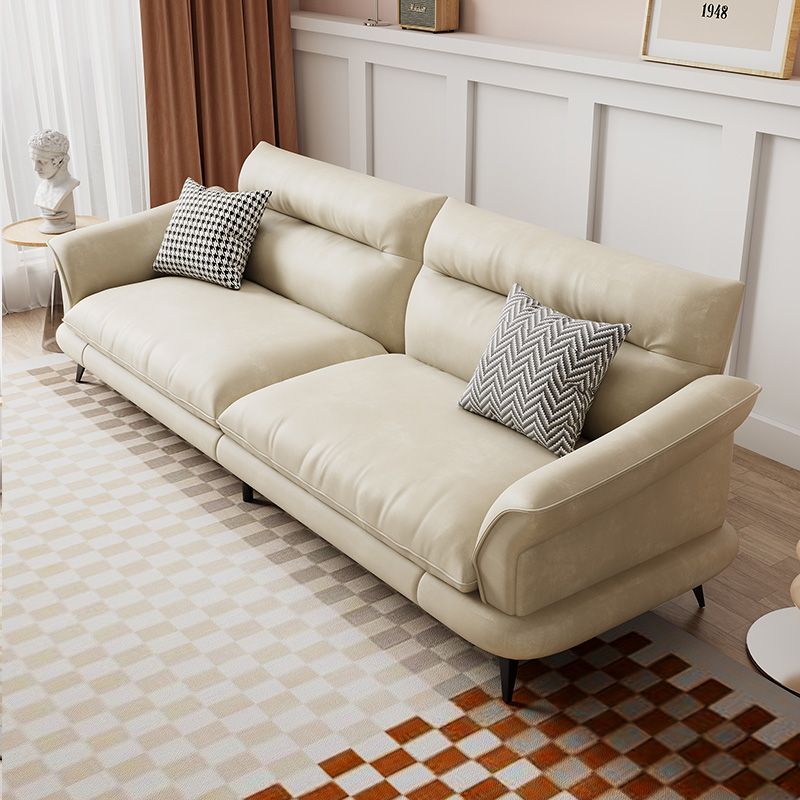 31.49" High Scandinavian Sofa Faux Leather/Linen Flared Arm Sofa