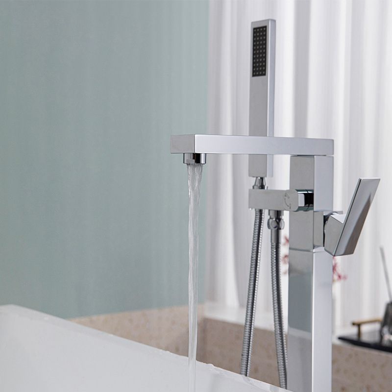 Bathroom Freestanding Tub Filler Floor Mounted One Handle Fixed Faucet with Hose