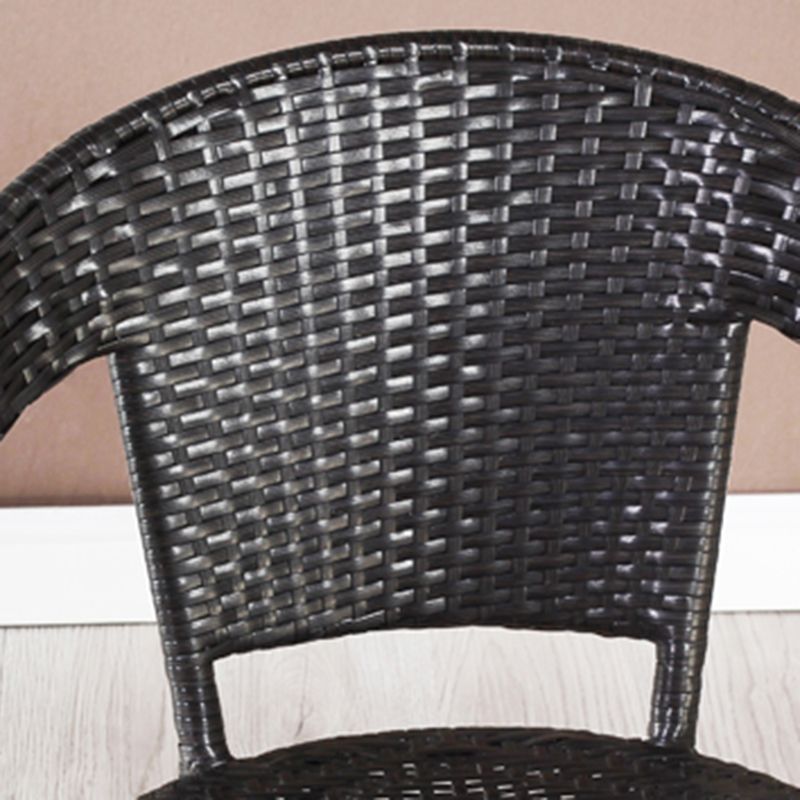 Rattan Dining Table Set Glass Top Round Shape Table for Courtyard