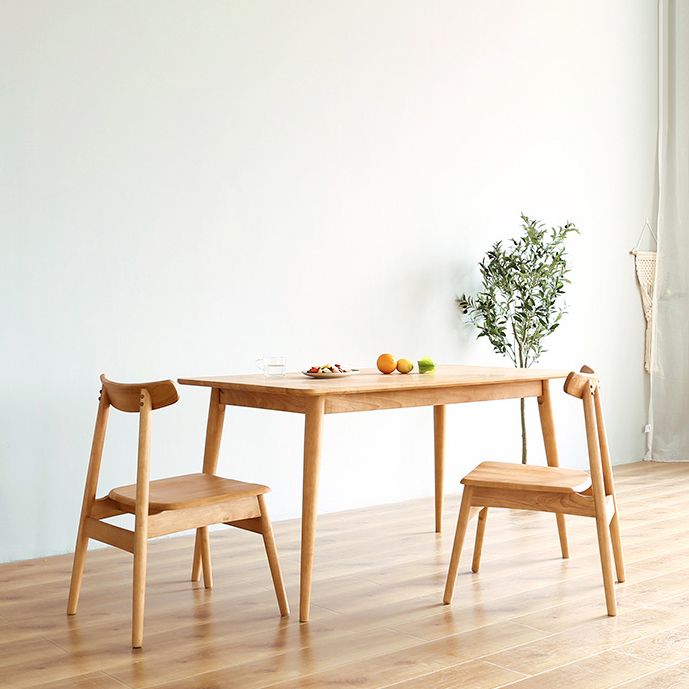 Minimalist Standard Khaki Dining Set Rectangle Shape Solid Wood Dining Set with 4 Legs Base