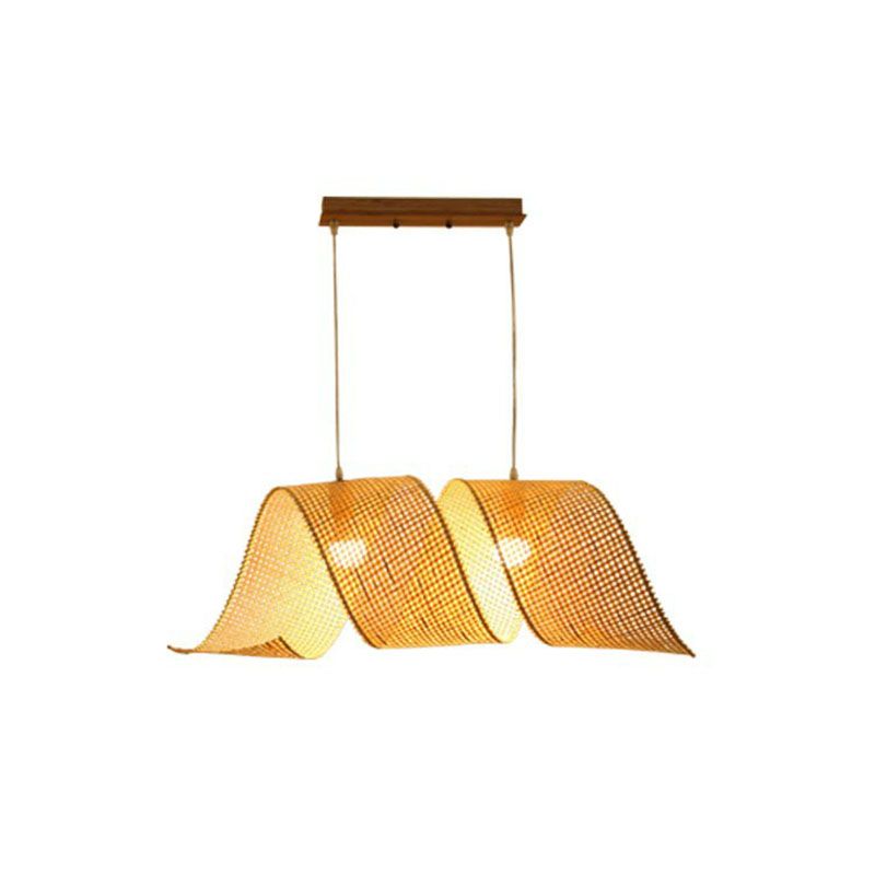 Bamboo Spiral Suspension Light Simplicity Pendant Light Fixture in Wood for Tea Room