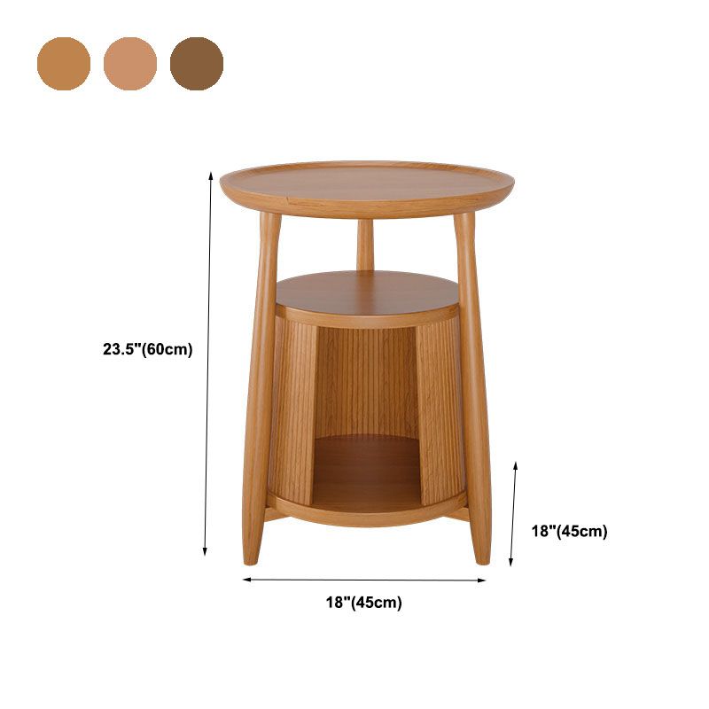 Scandinavian Round Solid Wood Top Side Table 23.6-inch 3 Legs End Table with Storage