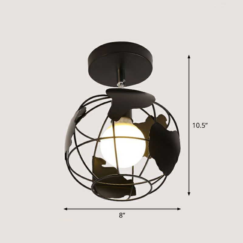 Retro Geometric Semi Flush Mount Lighting 1 Head Iron Flush Mount Fixture for Entryway