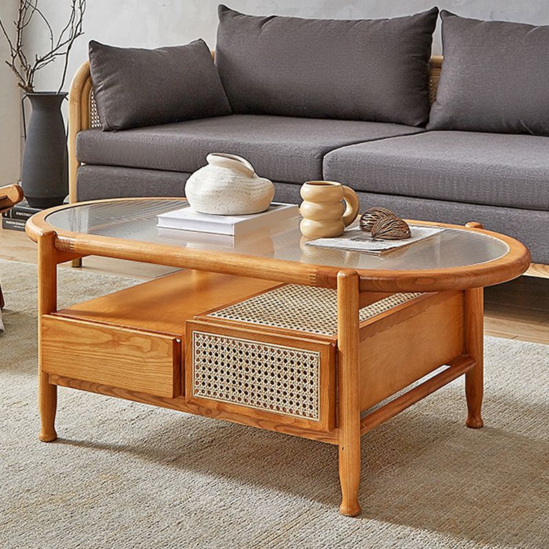 4 Legs Coffee Table with Shelf Modern Glass Top Cocktail Table