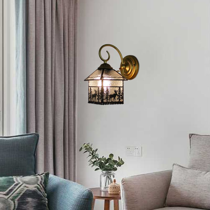 Rustic Style Lodge Wall Light with Deer 1 Bulb Glass Clear Wall Sconce in Brass for Dining Room