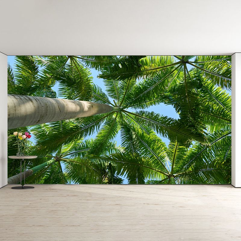 Tropical Palm Leaves Mural Soft Color Stain Resistant Wall Covering for Living Room