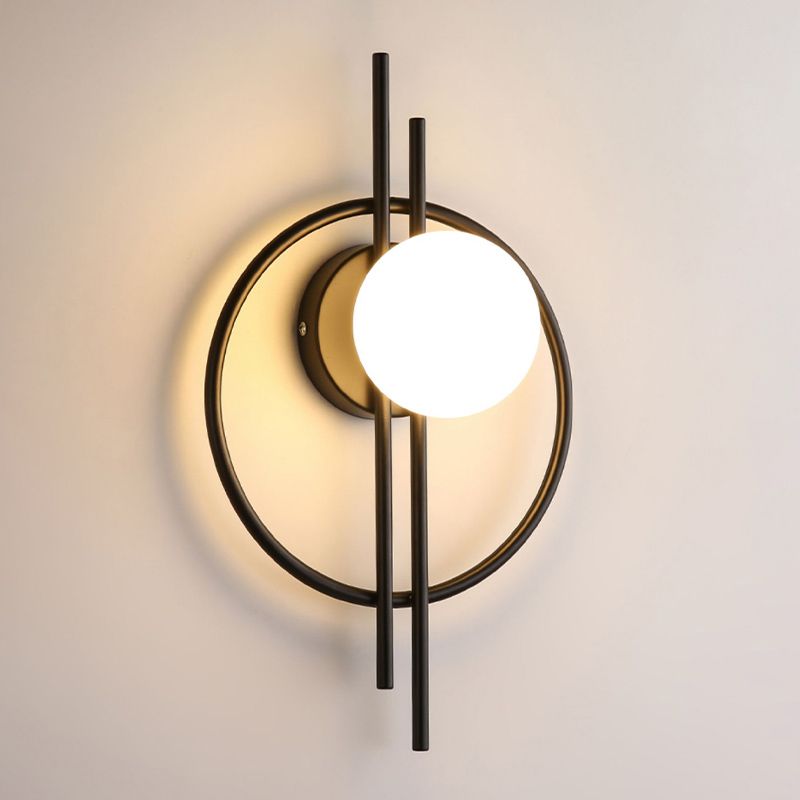 Nordic Style Iron Wall Light Circle Shape LED Wall Lamp with Glass Shade for Bedroom