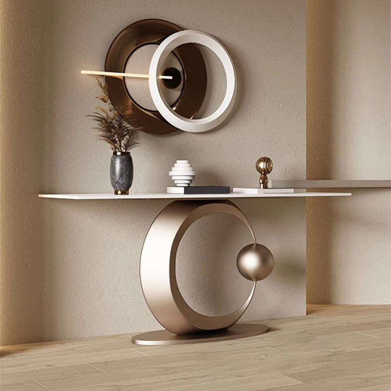 Glam Rectangle Accent Table Stone Console Sofa Table for Hall