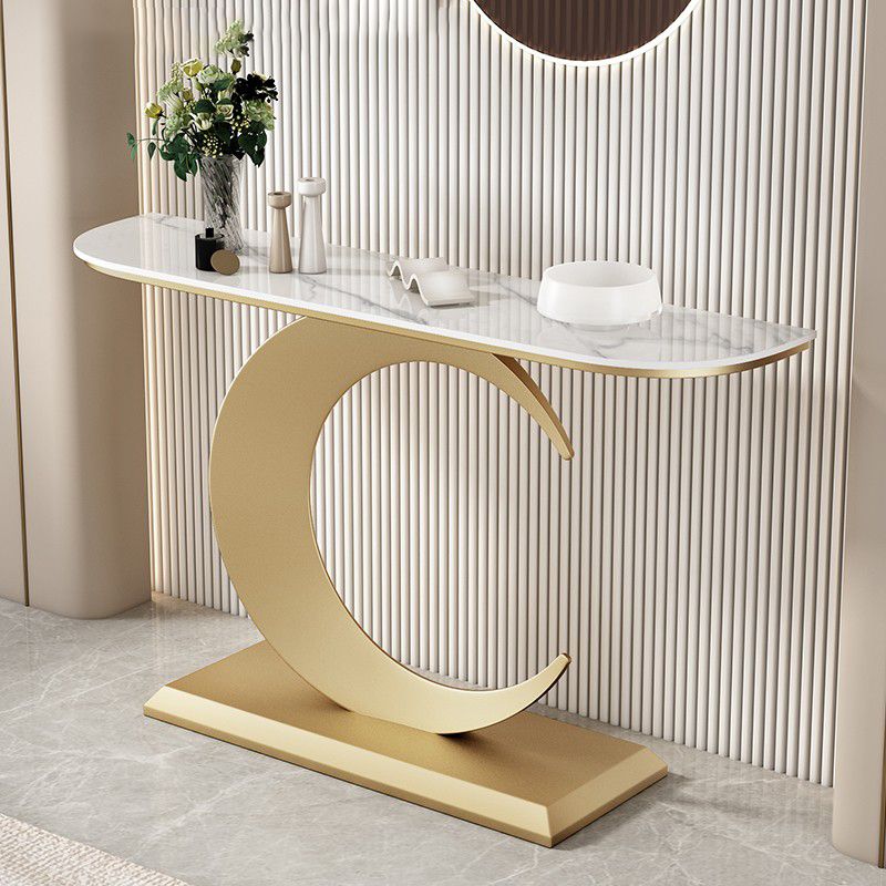 Stone Half Moon Console Table 1 Shelf 31.5" Tall End Table with Abstract Base