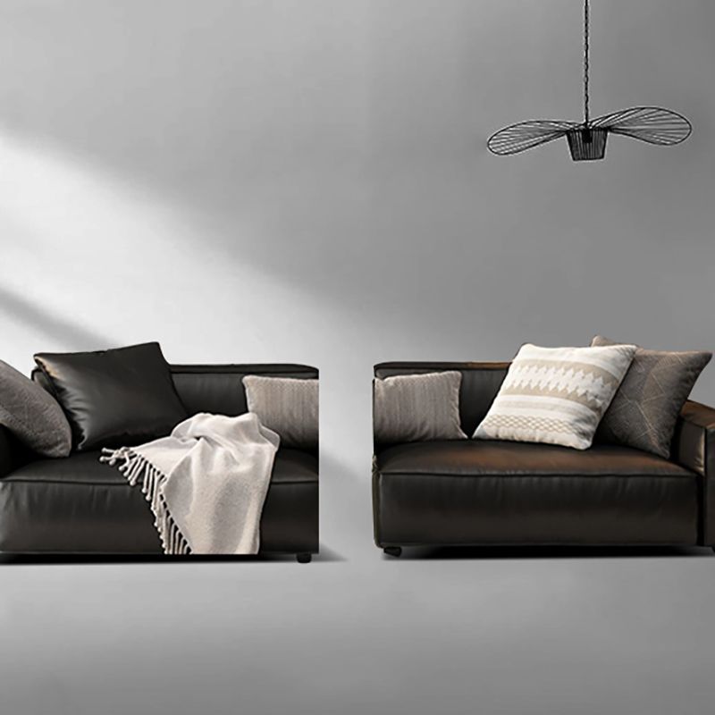 26.38" H Genuine Leather Square Arm Modern Sofa with Storage Black Standard Sofa