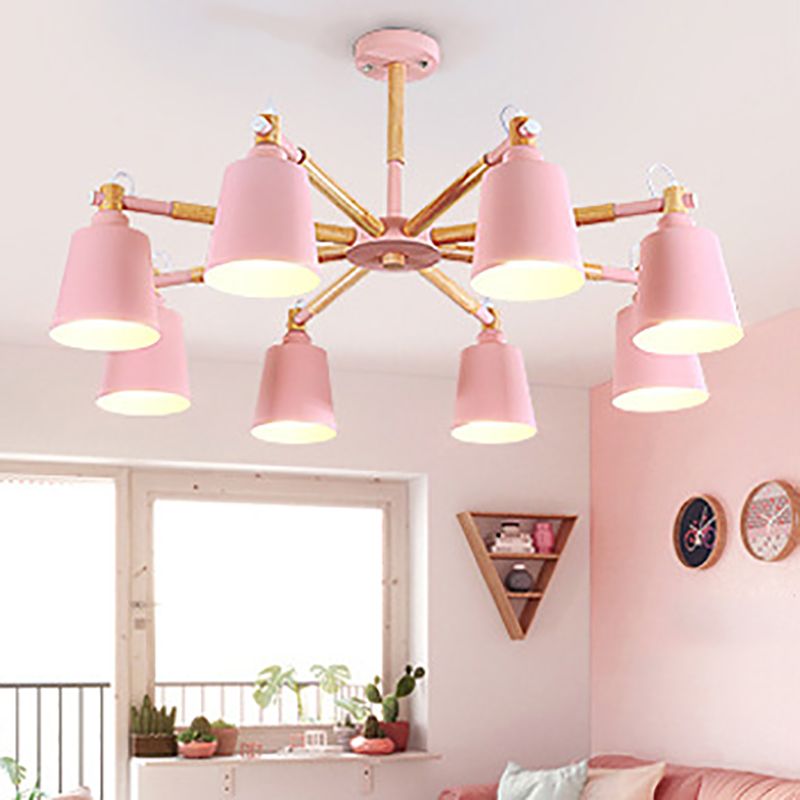 Nordic Colorful Chandelier Metal Wood Pendant Lighting Fixtures for Living Room