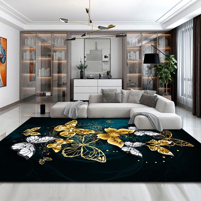 Minimalist Living Room Rug Multi Color Plant Printed Indoor Rug Non-Slip Backing Stain-Resistant Easy Care Area Carpet