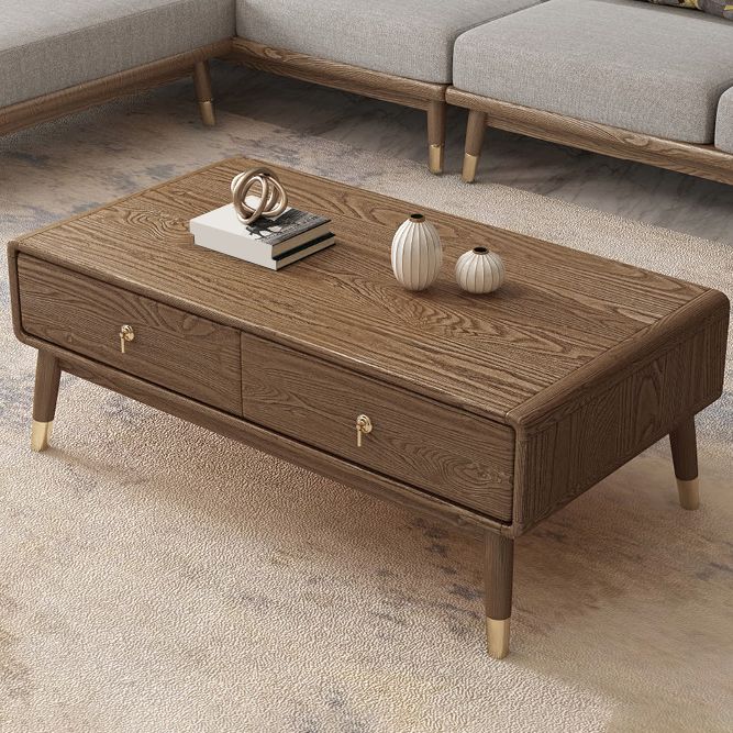 27" Wide Glam 4 Legs Solid Wood Rectangular Coffee Table with Storage