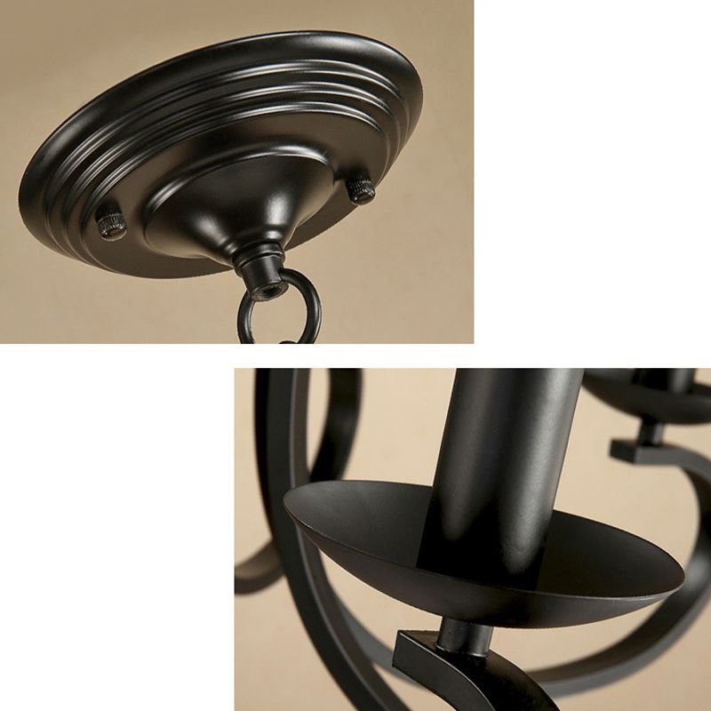 Black Swirled Arm Pendant Lighting Classic-Style Metal 3/5/6 Lights Living Room Chandelier