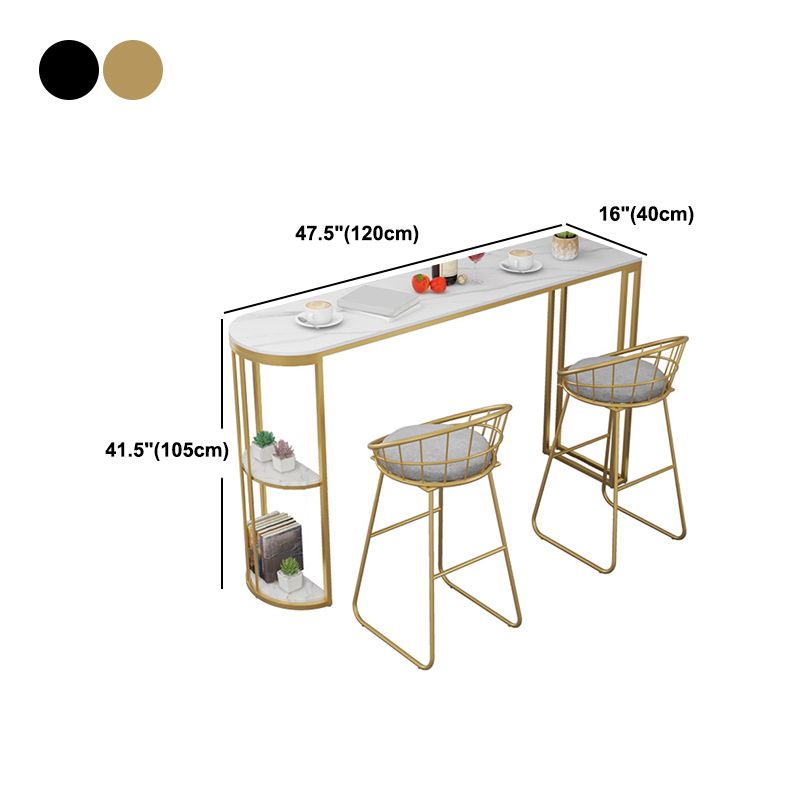 Modern Style Bar Table Stone Top Pub Table with Storage Rack