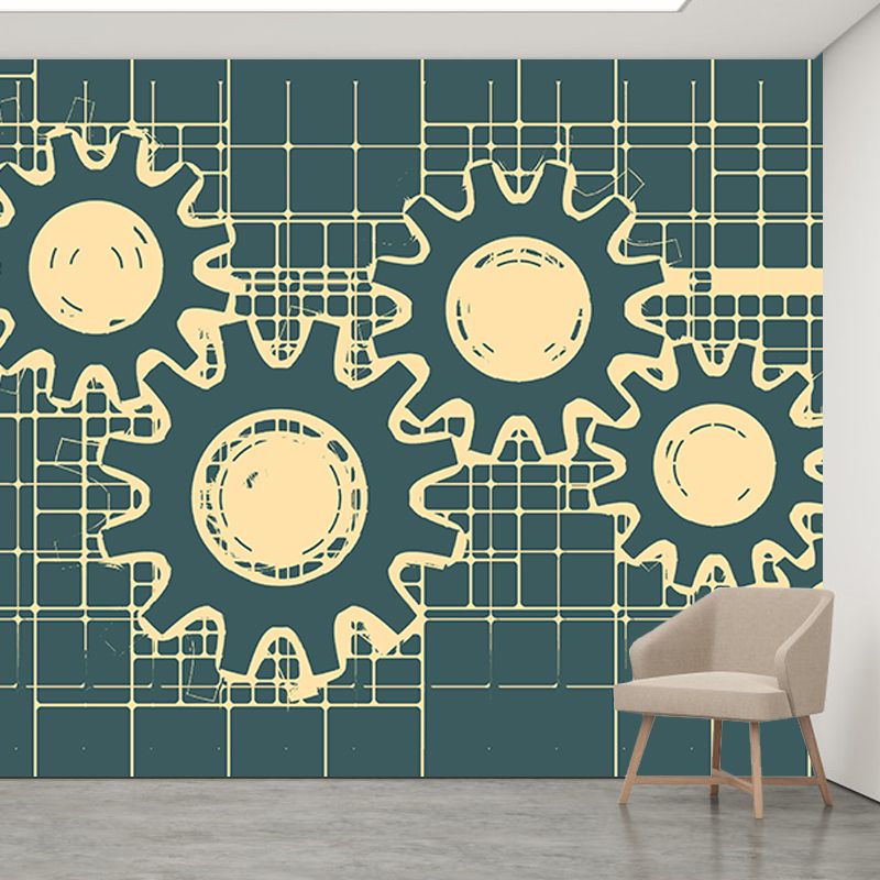 Modern Style Mural Wallpaper Metal Gear Illustration Indoor Wall Mural