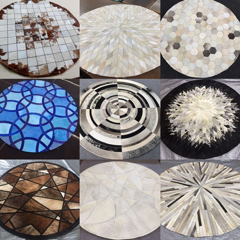 Modern Living Room Rug Multicolor Geo Patterned Rug Cowhide Pet Friendly Stain-Resistant Carpet