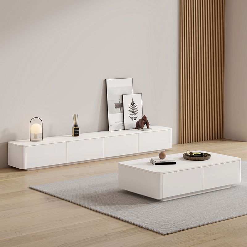 Block Coffee Cocktail Table with 4 Storage Drawers Wood Top Modern