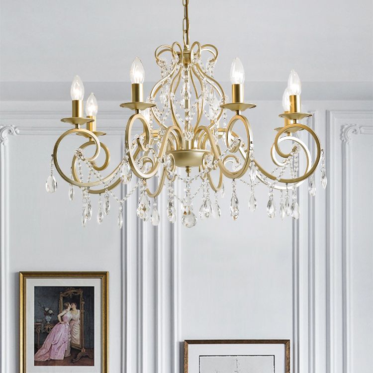 Crystal Metal Chandelier Lighting Fixtures Candlestick Chandelier in Gold for Living Room