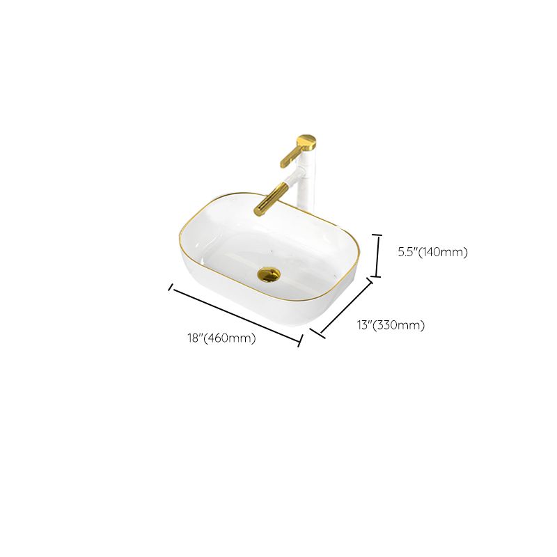 Traditional Vessel Sink Rectangular Porcelain with Overflow And Drain Assembly Wash Stand