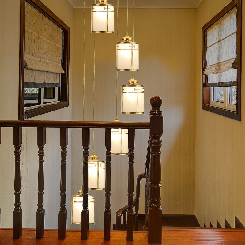 Lampada a sospensione cilindrica bianca in vetro bianco glassata Modern Modern Brass Multiple Hanging Lights for Duplex House