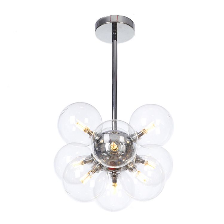 Lámpara de techo para sala de estar con 9 luces de vidrio gris/blanco/rojo iluminación semi empotrada de globo minimalista en negro/latón/cromo