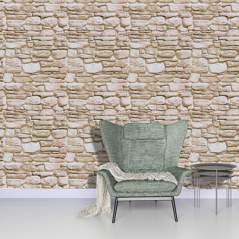 3D Effect Stones Wallpaper Farmhouse Smooth Wall Decor in Light Brown, Self Sticking