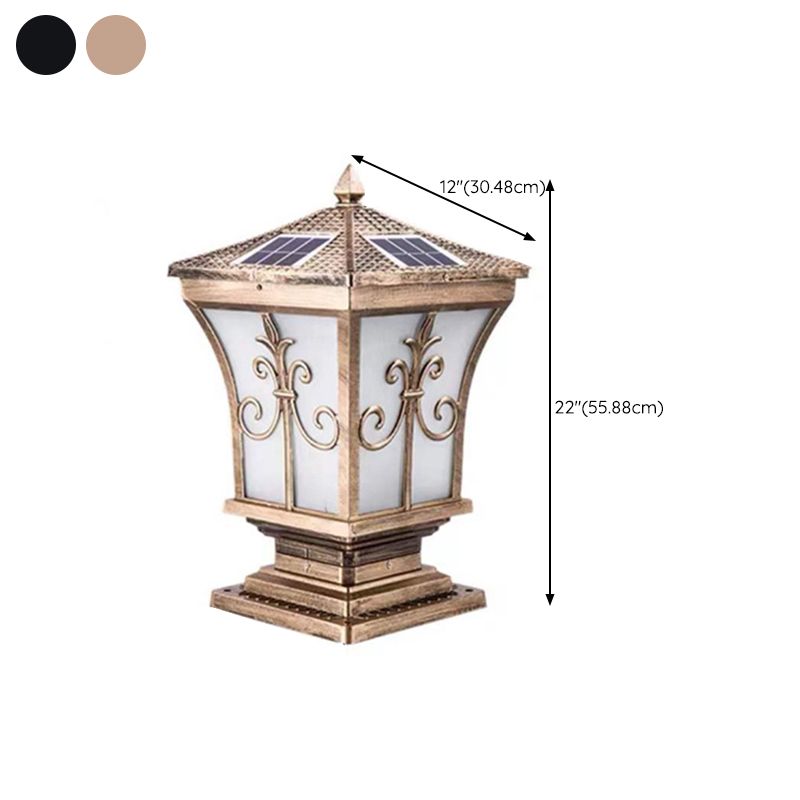 Rectangular Shape Metal Solar Pillar Lamp Modern 1 Light Outdoor Light