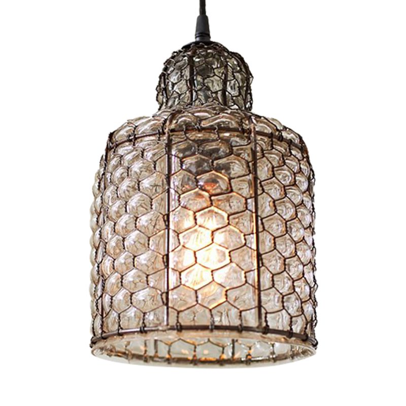 Bell Hanging Light Retro Brown Glass 1 Head Ceiling Suspension Lamp for Living Room