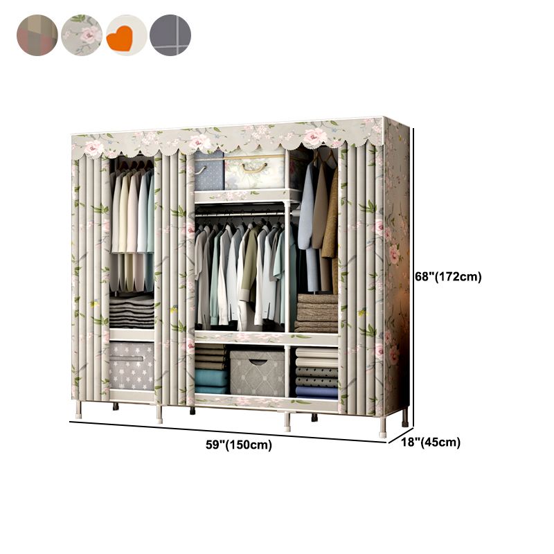 Contemporary Style Metal Wardrobe Cloth Rod Included Wardrobe Closet With Shelves