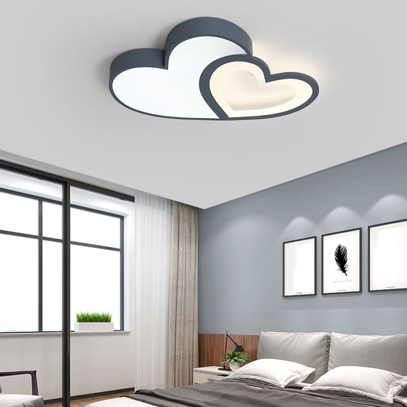 Nordic Style LED Flush Mount Heart-Shape Ceiling Light Fixture with Metal for Bedroom