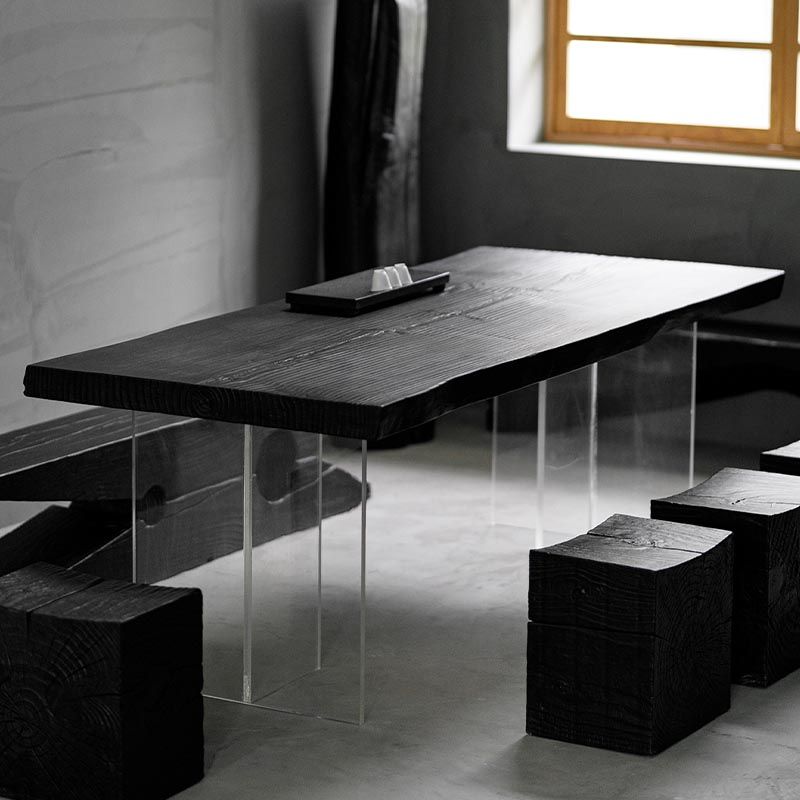 Acrylic Clear Double Pedestal Dining Table Modern Solid Wood Top Dinette Table