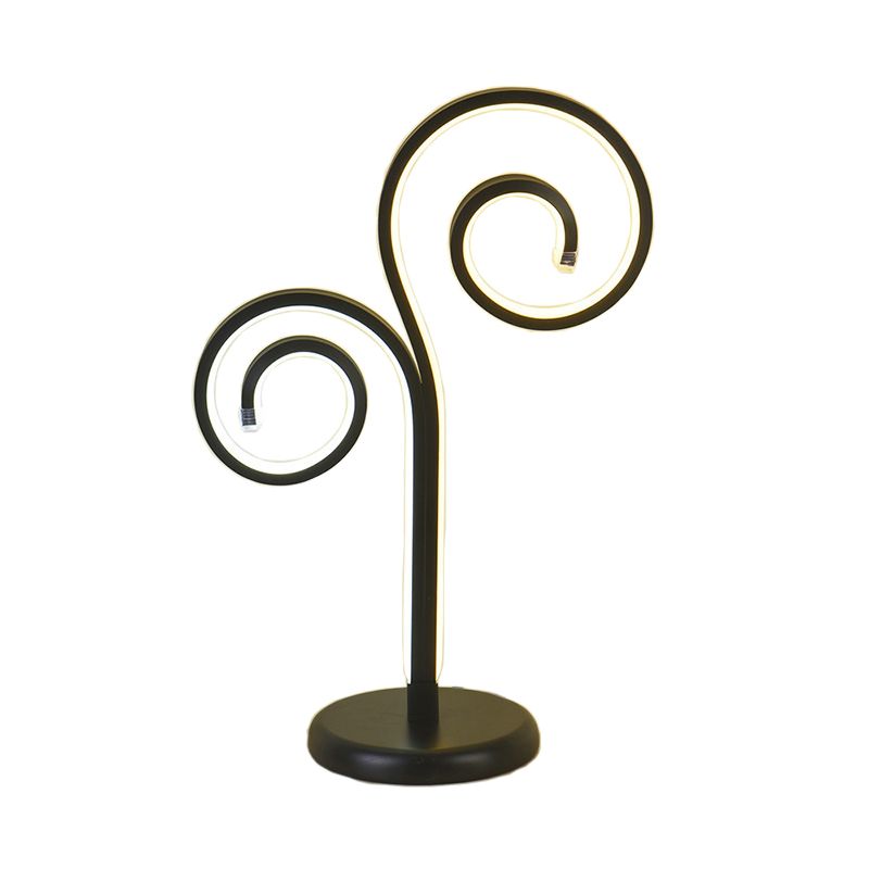 Metallic Swirling Nightstand Lamp Contemporary Black/White/Gold LED Desk Light with Circle Pedestal